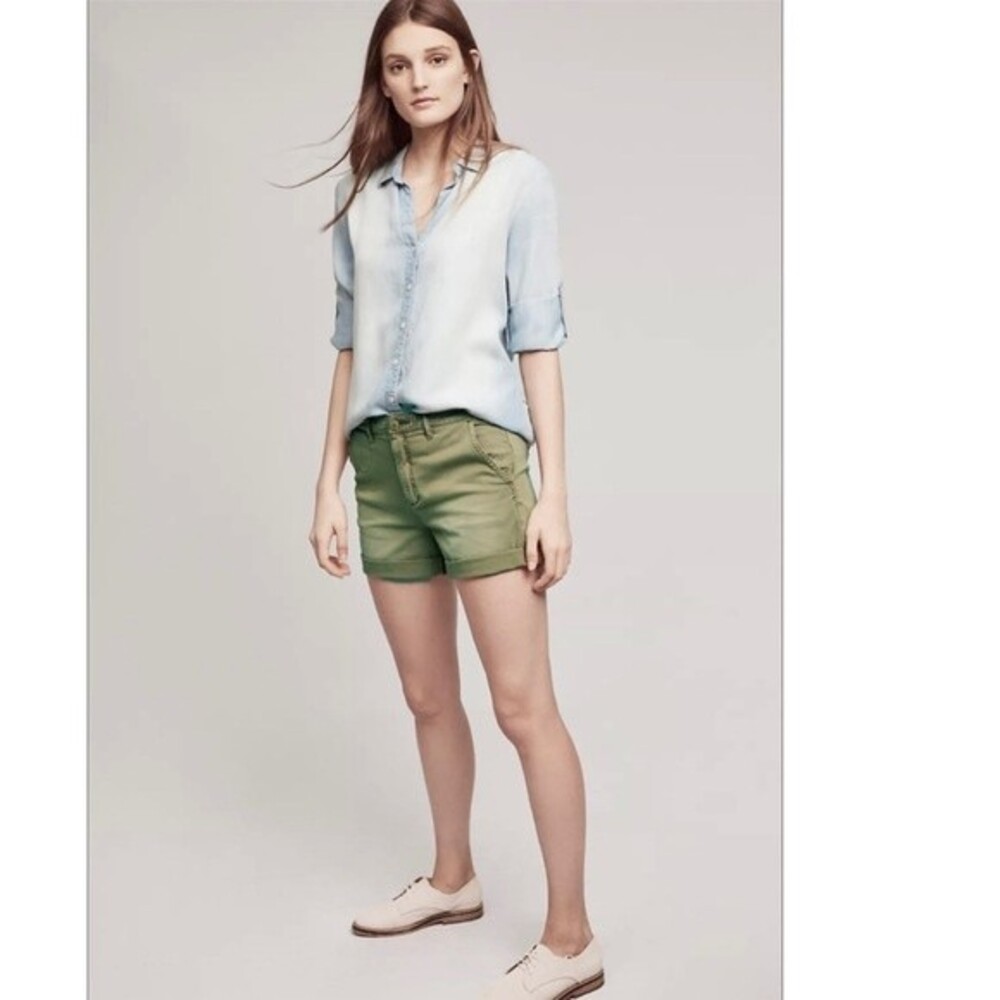 Anthropologie Chino by Anthropologie Relaxed Chino Shorts in Green 28 NWT - Picture 3 of 15